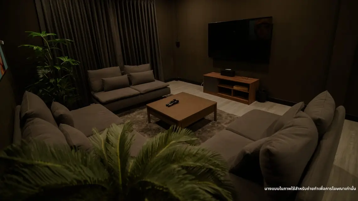 Photo: the venue's own website XO Spa: dark lounge with sofas and wall TV